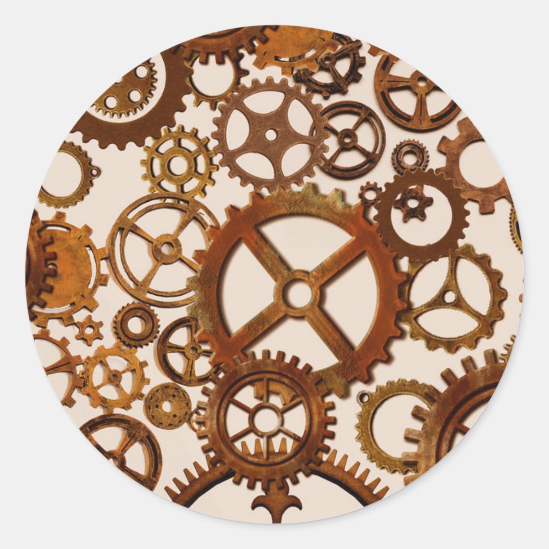 Steampunk style cogs classic round sticker | Zazzle