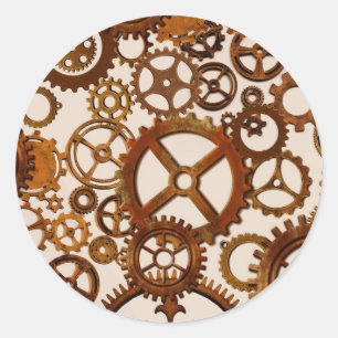 Steampunk style cogs classic round sticker