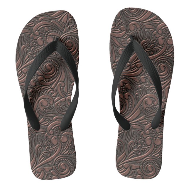 Steampunk Style Cool Science Fiction Copper Swirls Flip Flops (Footbed)