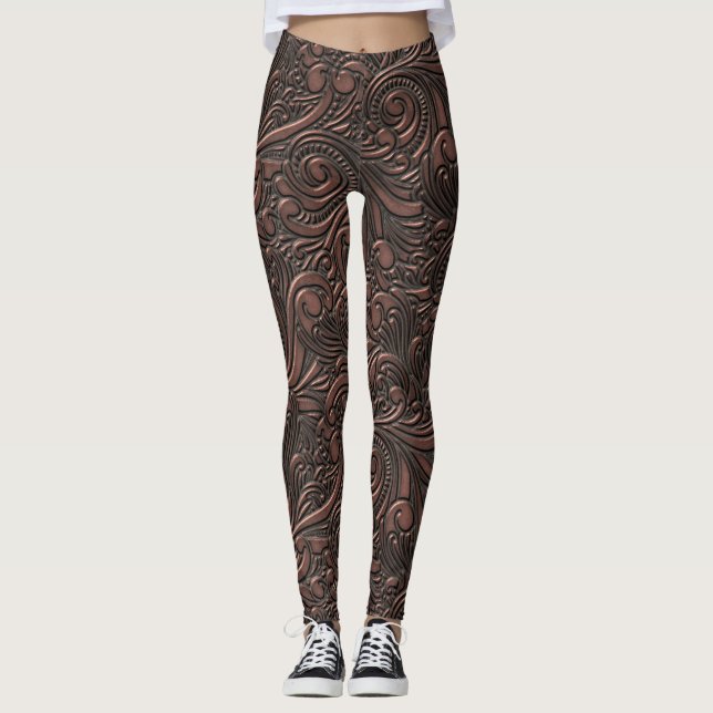 Steampunk Style Cool Science Fiction Copper Swirls Leggings (Front)