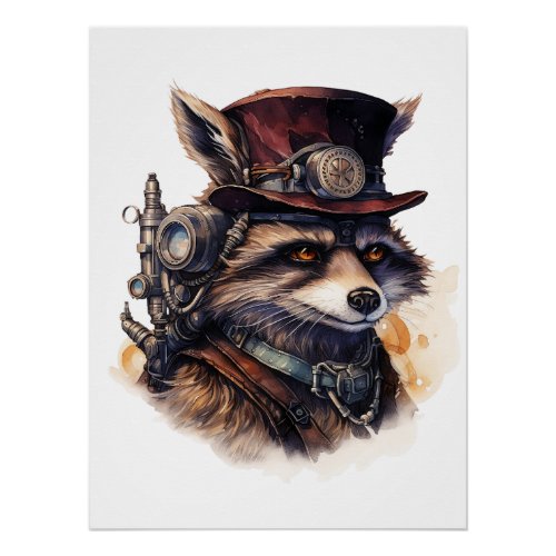 Steampunk_style Cute Fox with Top Hat Poster