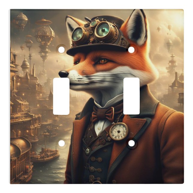 steampunk style fox light switch cover (Front)