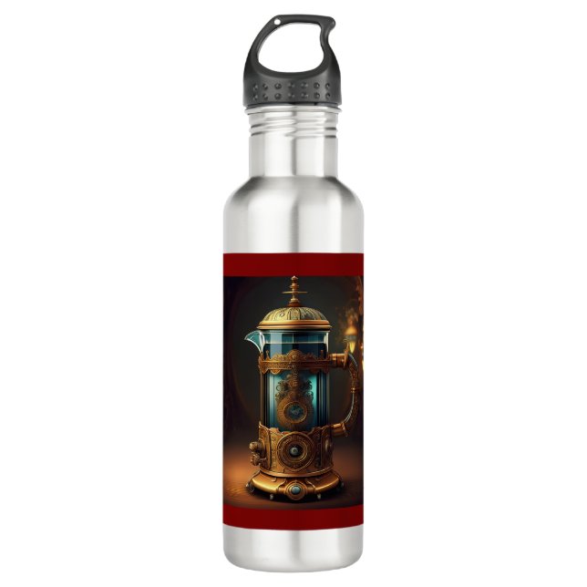 Steampunk Style French Press Stainless Steel Water Bottle (Front)