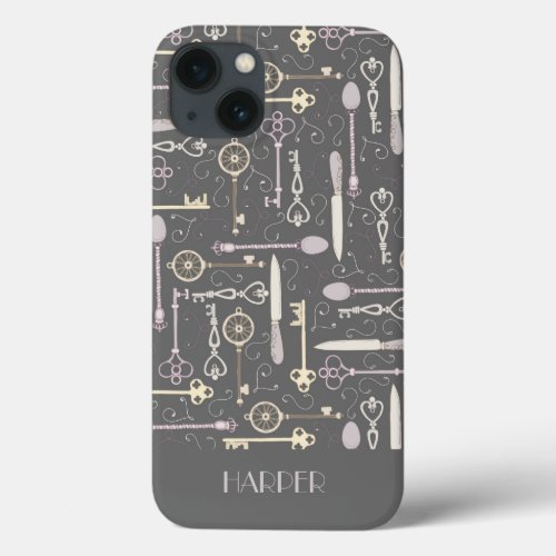Steampunk style key pattern iPhone 13 case