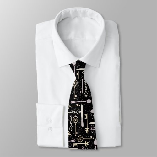 Steampunk style key pattern neck tie