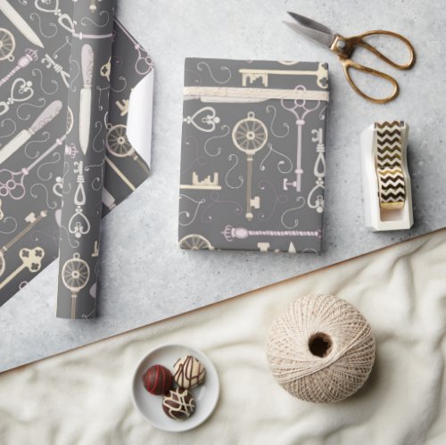 Steampunk style key pattern wrapping paper