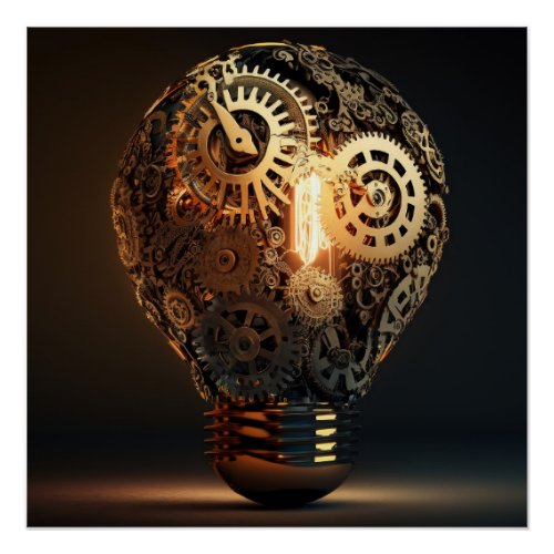 Steampunk Style Mechanical Lightbulb Poster