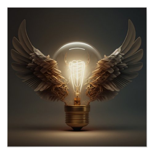 Steampunk Style Wings Lightbulb Poster