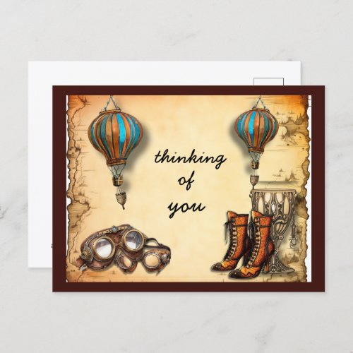 Steampunk Styled Boots Goggles Hot Air Balloons Postcard