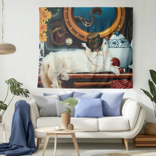 Steampunk Submarine Cat Tea Tapestry