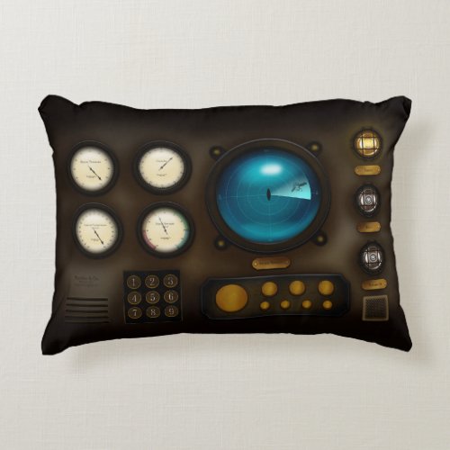 Steampunk Submarine Control Panel Sonar Display Accent Pillow