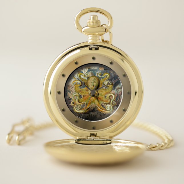 Steampunk Submarine Porthole Octopus Pocket Watch (Inside)