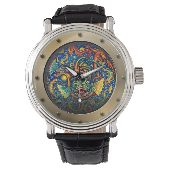 Steampunk Submarine Porthole Undersea Creatures Watch (Front)