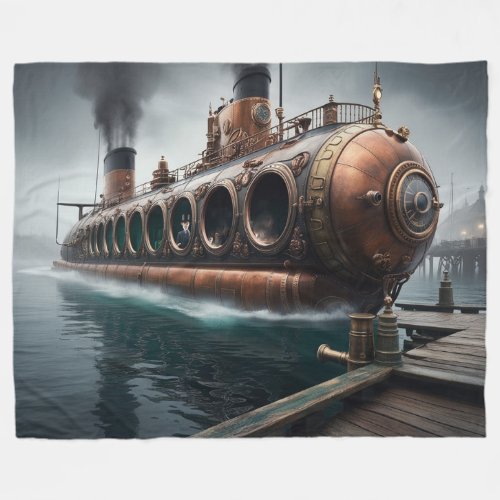 Steampunk Submersible Ocean_liner Fleece Blanket