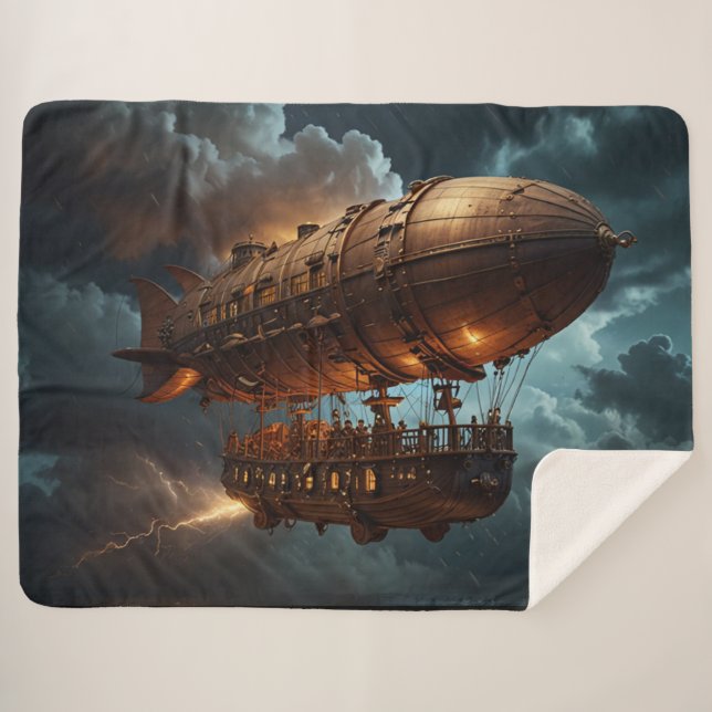 Steampunk Submersible Ocean-liner Sherpa Blanket (Front (Horizontal))