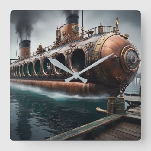 Steampunk Submersible Ocean_liner Square Wall Clock