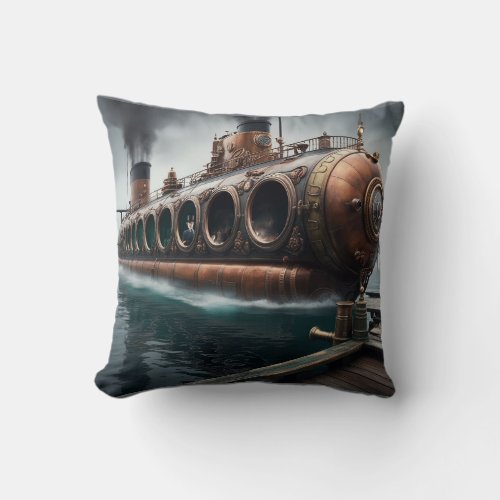 Steampunk Submersible Ocean_liner Throw Pillow