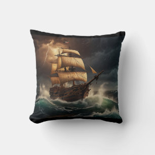 Steampunk Submersible Ocean-liner Throw Pillow