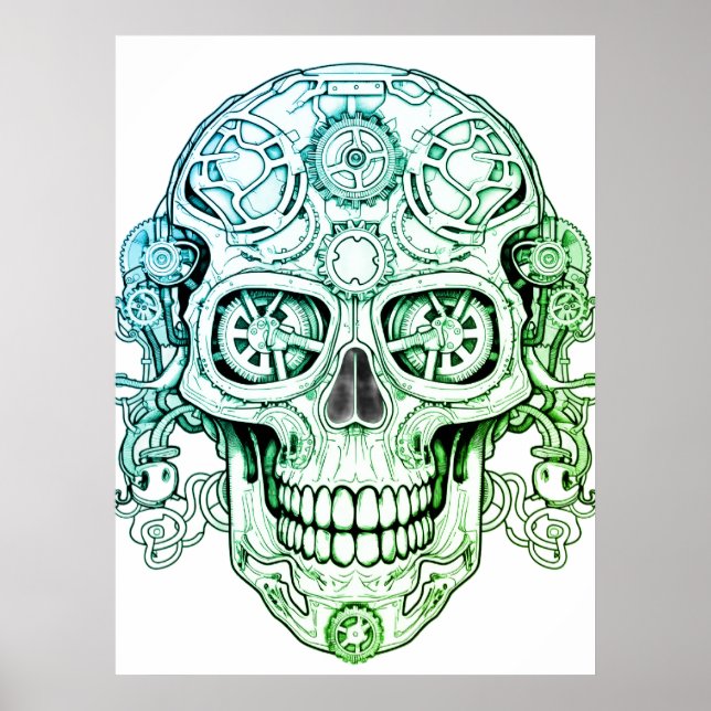 Steampunk Sugar Skull Drawing Art for Adults Wall Poster (Front)