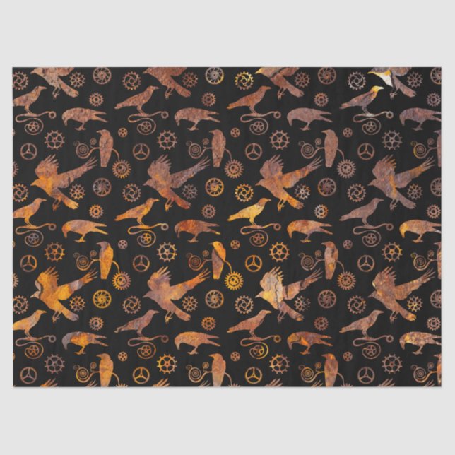 Steampunk Super Colorful Rusty Gears and Crows Tissue Paper (Front)