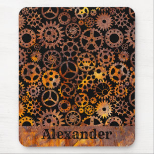 Steampunk Super Colorful Rusty Gears Custom Name Mouse Pad