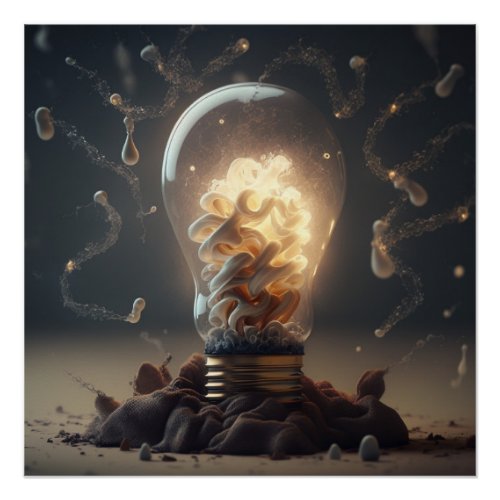 Steampunk Surreal Lit Lightbulb Poster