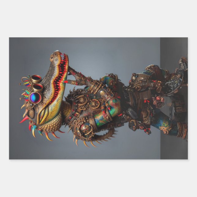 Steampunk Swamp Alligators Decoupage  Wrapping Paper Sheets (Front 2)