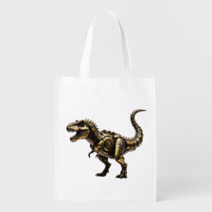 Steampunk T-Rex Mech – Brass Dino Beast Grocery Bag
