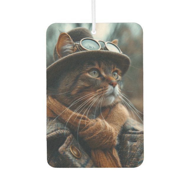 Steampunk Tabby Cat Funny Gift Air Freshener (Front)