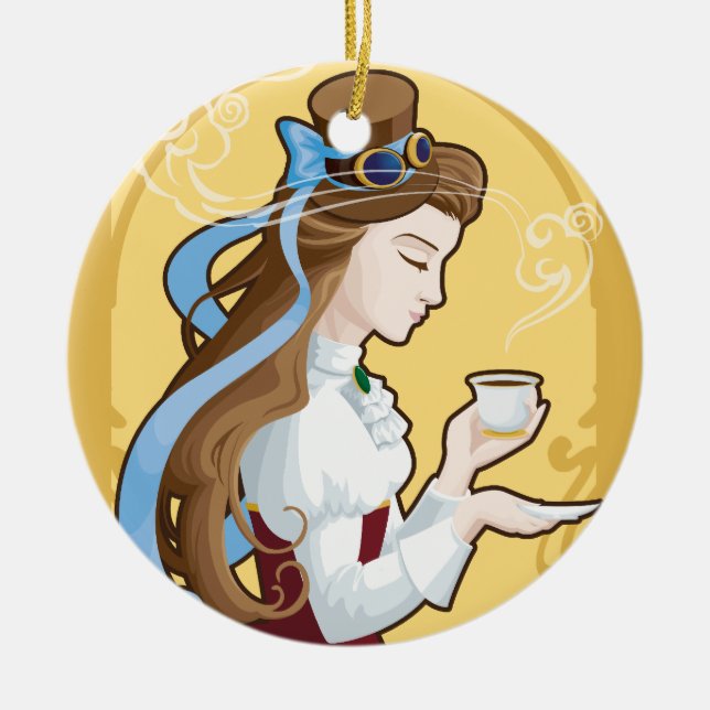 Steampunk Tea Time Ceramic Ornament (Front)