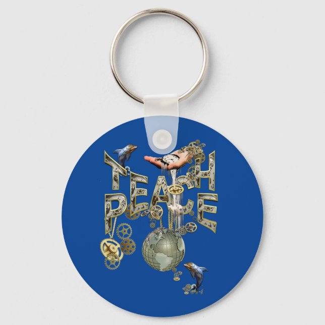 Steampunk Teach peace T-Shirt Trucker Hat Keychain (Front)