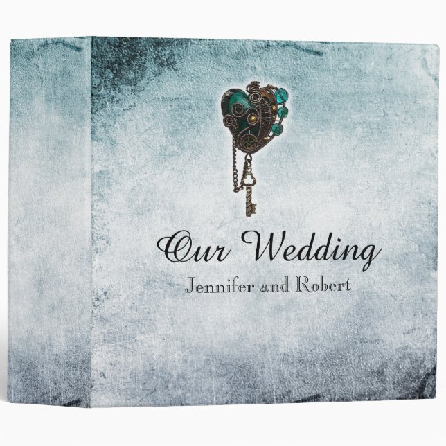 Steampunk Teal Heart Wedding Binder (Front/Spine)