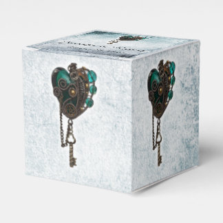 Steampunk Teal Heart Wedding Favor Box