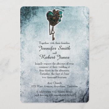 Steampunk Teal Heart Wedding Invitation by NoteableExpressions at Zazzle