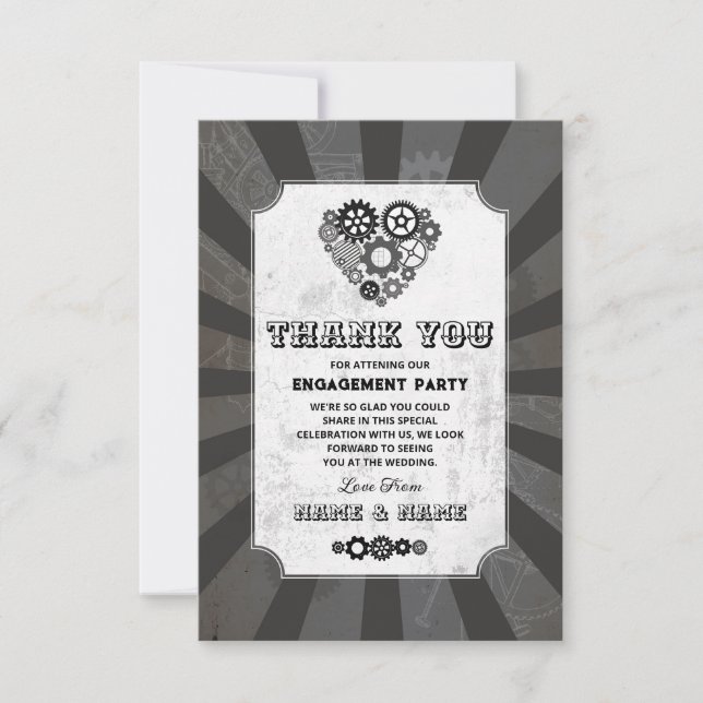 Steampunk Thank You Wedding Heart Cogs Invitation (Front)
