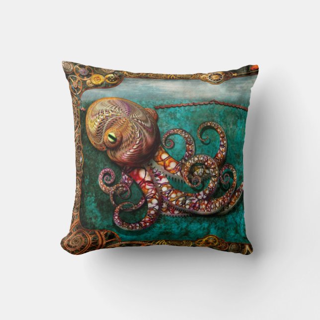 Steampunk - The tale of the Kraken Throw Pillow (Front)
