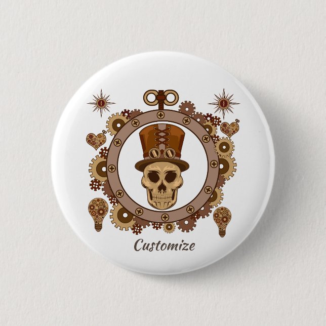 Steampunk Theme Top Hat Skull Thunder_Cove Button (Front)