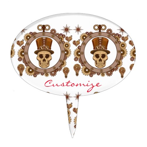 Steampunk Theme Top Hat Skull Thunder_Cove Cake Topper