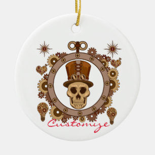 Steampunk Theme Top Hat Skull Thunder_Cove Ceramic Ornament