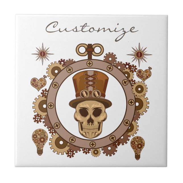 Steampunk Theme Top Hat Skull Thunder_Cove Ceramic Tile (Front)