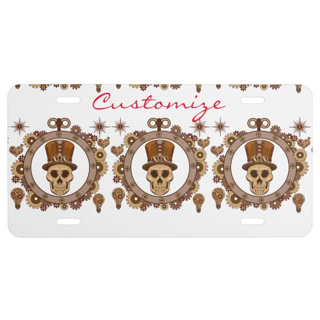Steampunk Theme Top Hat Skull Thunder_Cove License Plate (Front)