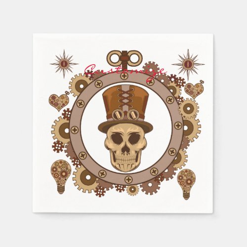 Steampunk Theme Top Hat Skull Thunder_Cove Napkins