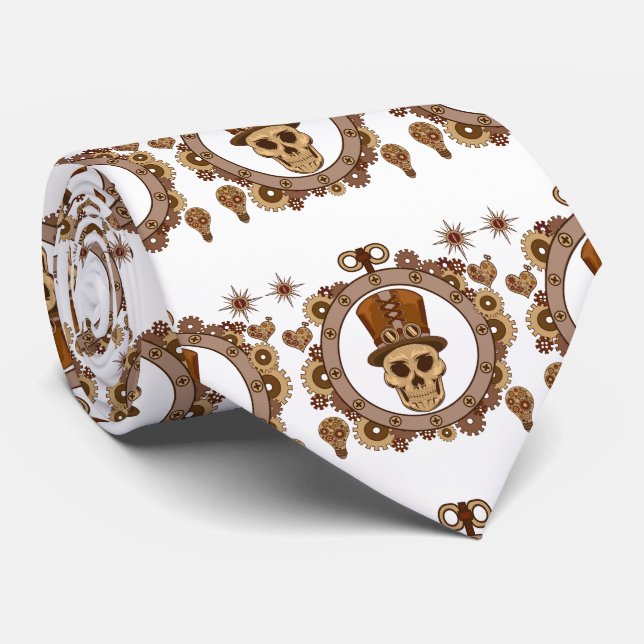 Steampunk Theme Top Hat Skull Thunder_Cove Neck Tie (Rolled)