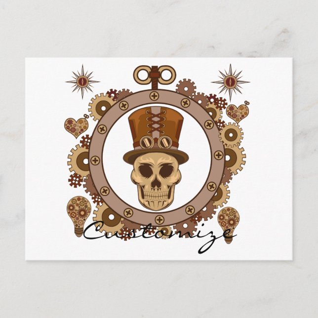 Steampunk Theme Top Hat Skull Thunder_Cove Postcard (Front)