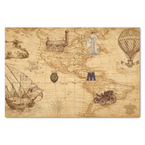 Steampunk Themed Old Vintage World Map Tissue Paper