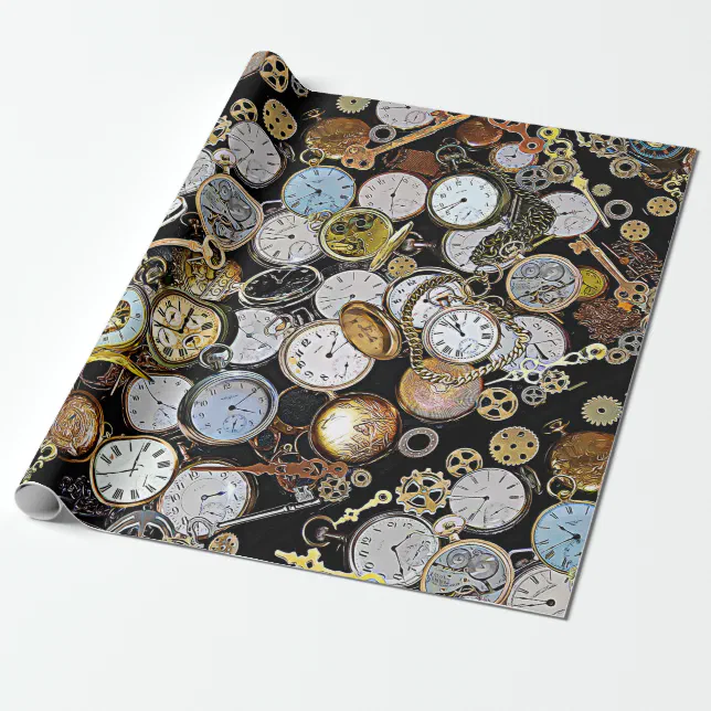 Steampunk Themed Pocket Watches, Gears, Clocks Wrapping Paper | Zazzle