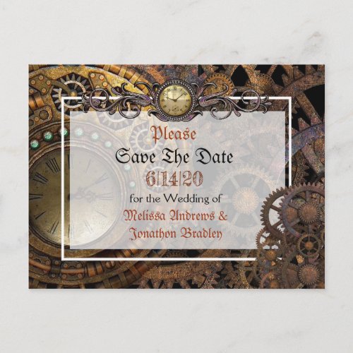 Steampunk Themed Wedding Save the Date Announcement Postcard
