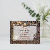 Steampunk Themed Wedding Save the Date Announcement Postcard (Standing Front)