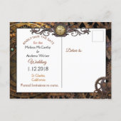Steampunk Themed Wedding Save the Date Announcement Postcard (Back)