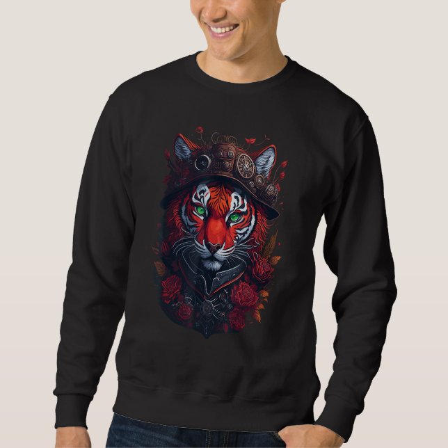 Steampunk Tiger flowers splash Tigers  Fantasy Art Sweatshirt (Front)
